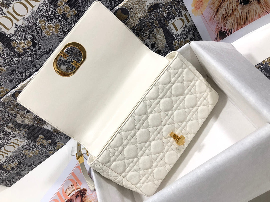 Dior Caro Large Bag In White Cannage Calfskin