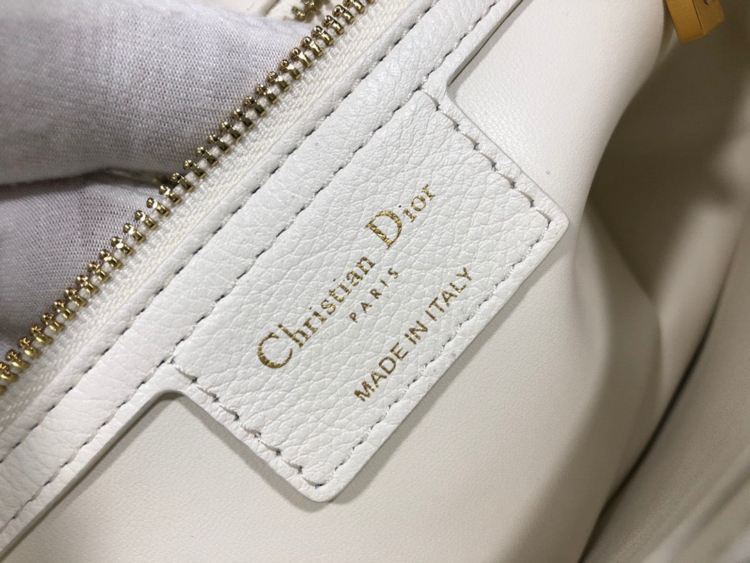 Dior Caro Large Bag In White Cannage Calfskin