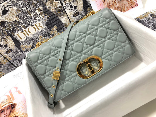 Dior Caro Large Bag In Gray Cannage Calfskin