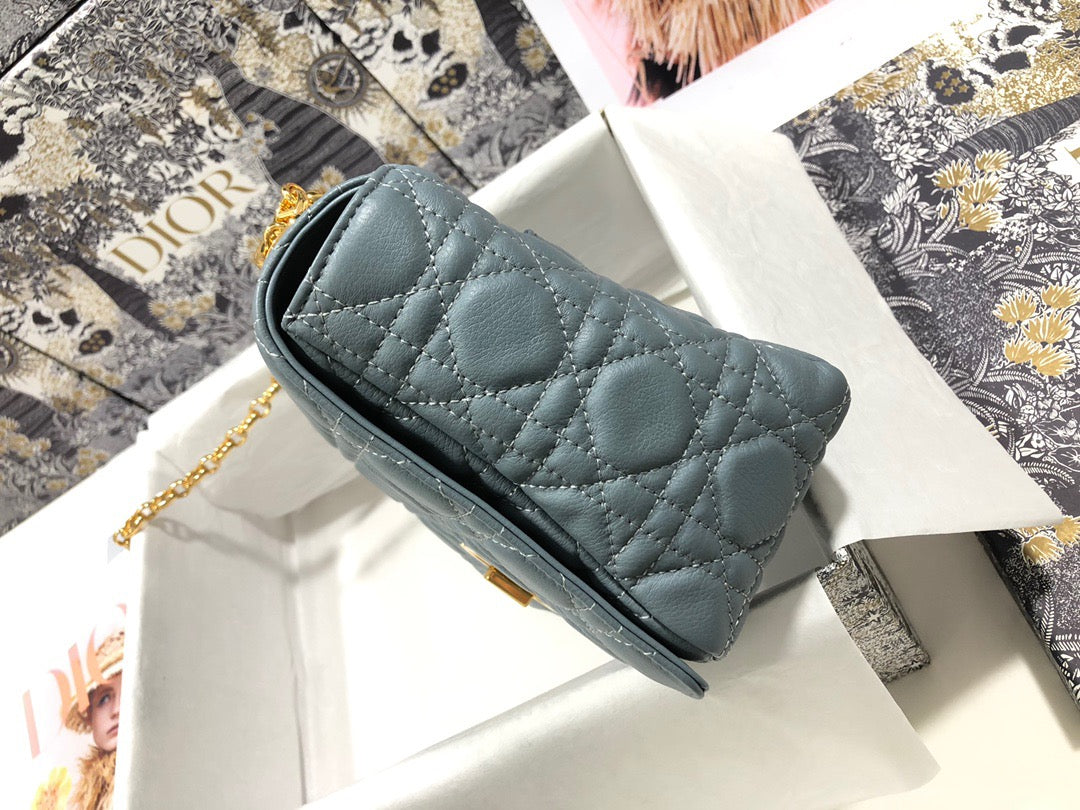 Dior Caro Large Bag In Blue Cannage Calfskin