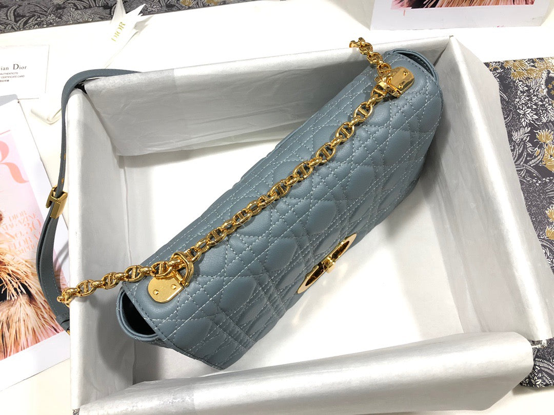 Dior Caro Large Bag In Blue Cannage Calfskin