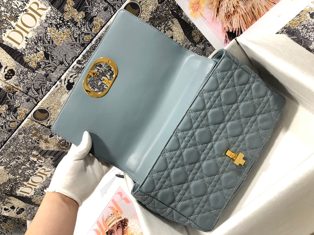 Dior Caro Large Bag In Blue Cannage Calfskin