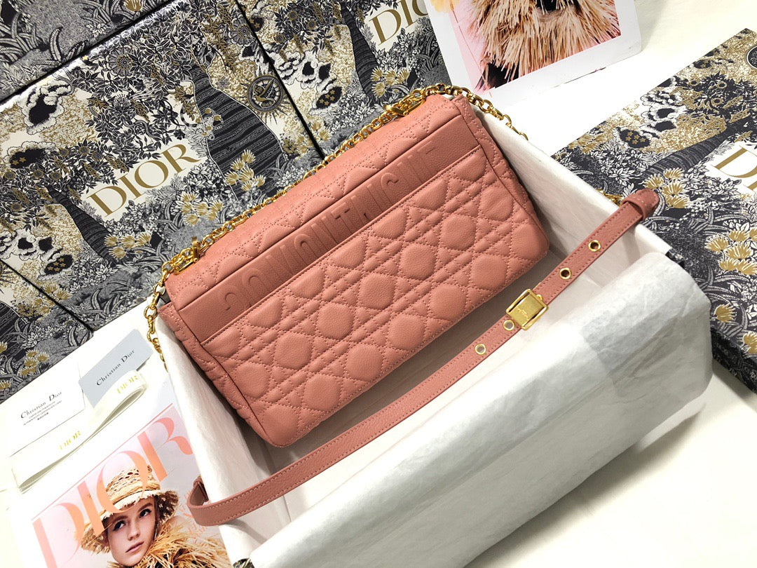 Dior Caro Large Bag In Pink Cannage Calfskin