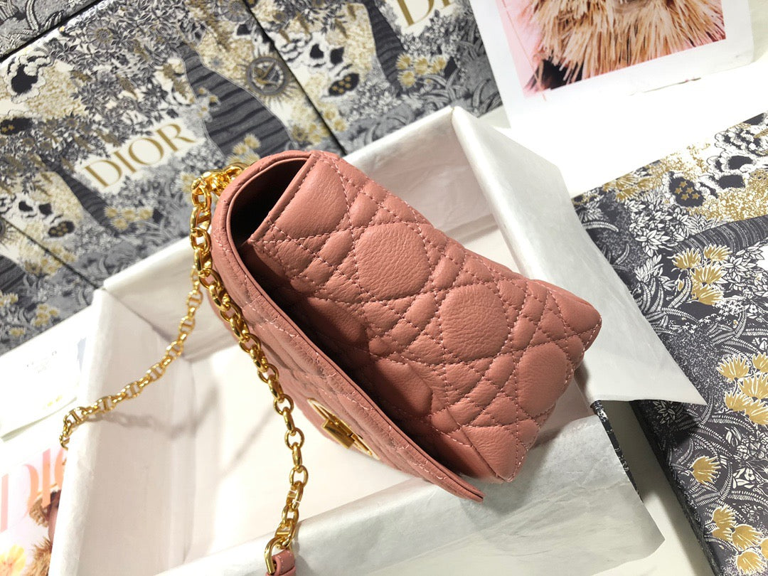 Dior Caro Large Bag In Pink Cannage Calfskin