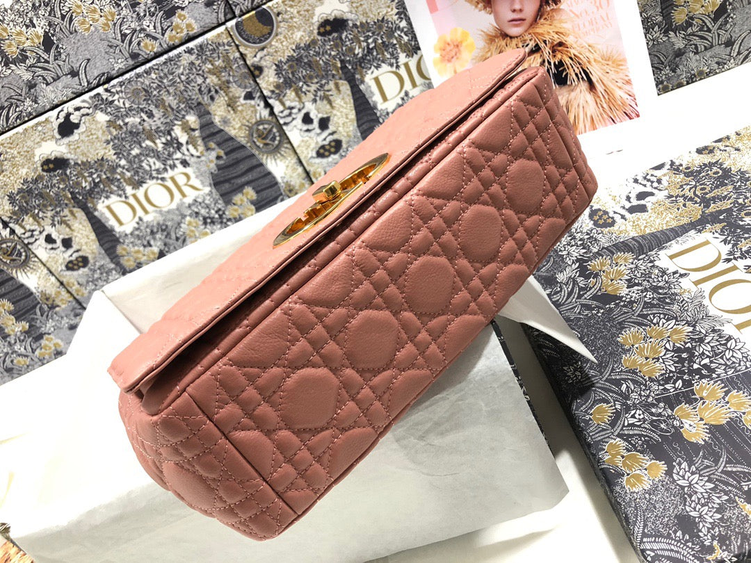 Dior Caro Large Bag In Pink Cannage Calfskin