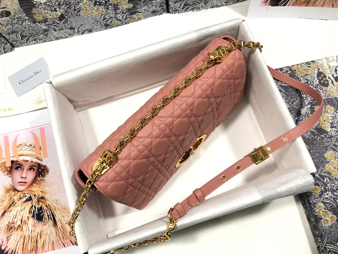 Dior Caro Large Bag In Pink Cannage Calfskin