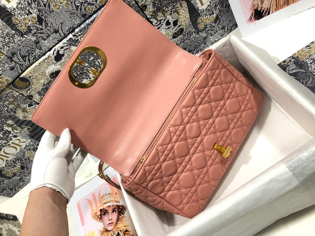 Dior Caro Large Bag In Pink Cannage Calfskin