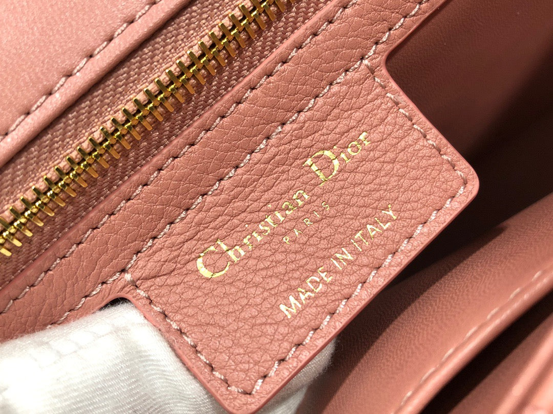 Dior Caro Large Bag In Pink Cannage Calfskin