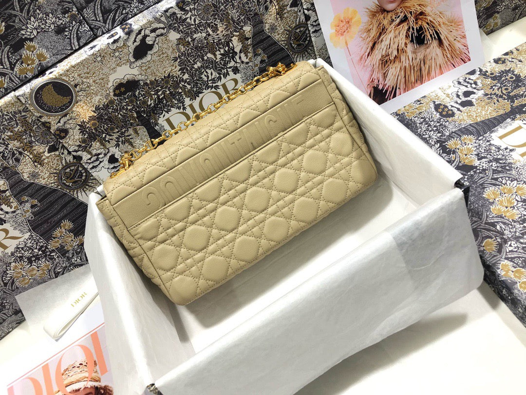 Dior Caro Large Bag In Light Yellow Cannage Calfskin