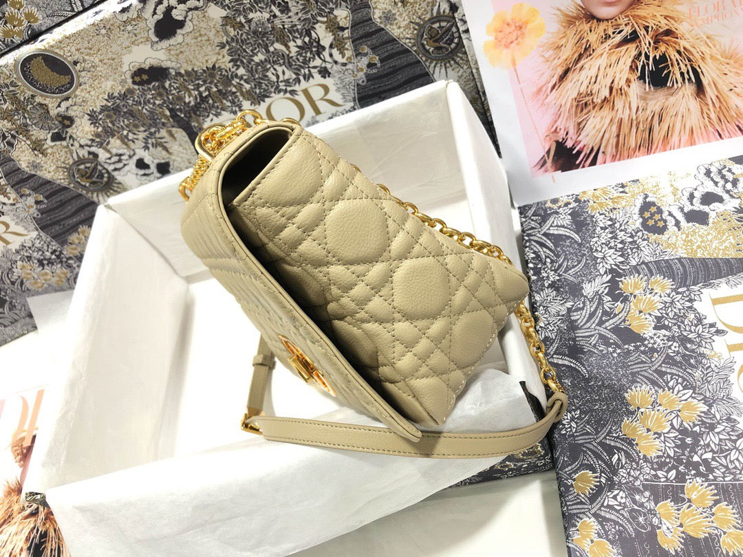 Dior Caro Large Bag In Light Yellow Cannage Calfskin