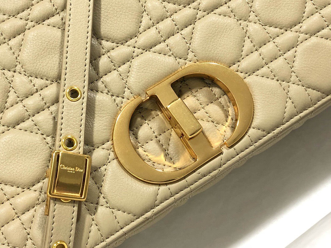 Dior Caro Large Bag In Light Yellow Cannage Calfskin