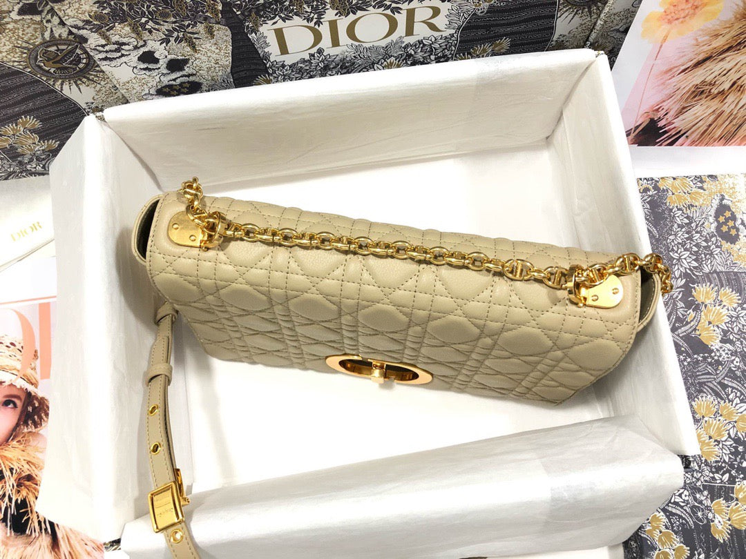 Dior Caro Large Bag In Light Yellow Cannage Calfskin