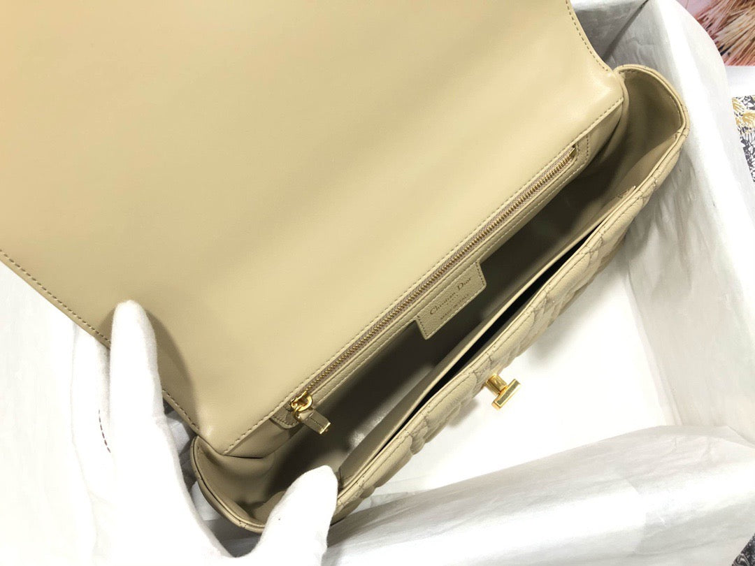 Dior Caro Large Bag In Light Yellow Cannage Calfskin