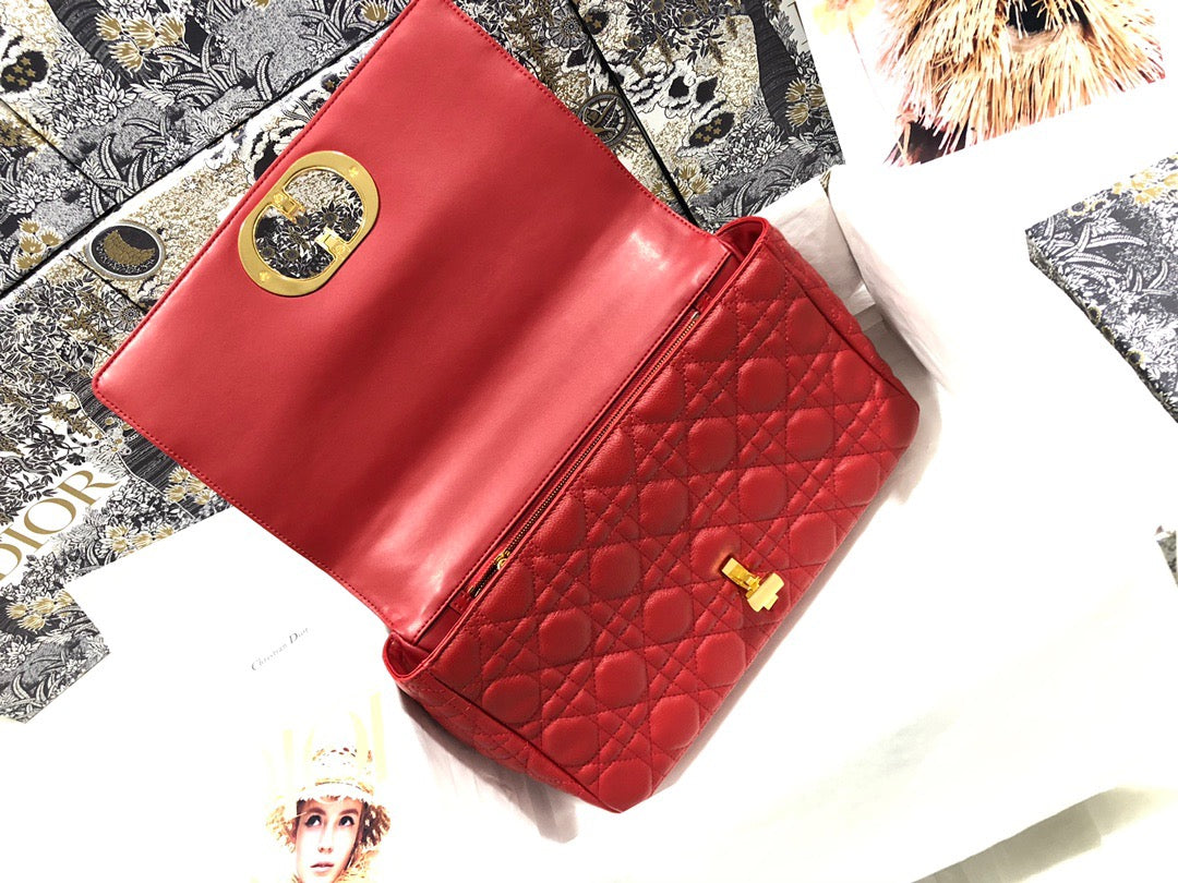 Dior Caro Large Bag In Red Cannage CalfskiRed