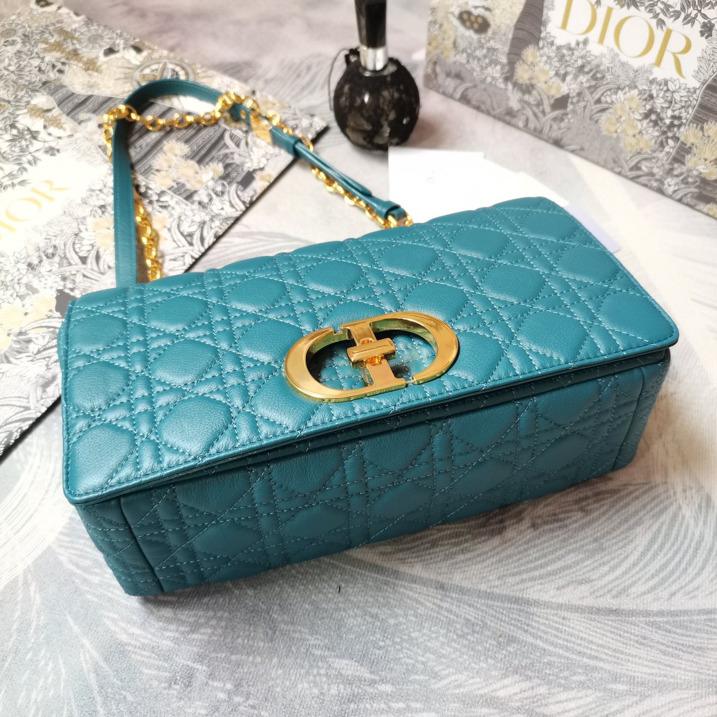 Dior Caro Large Bag Sky Blue Cannage Calfskin