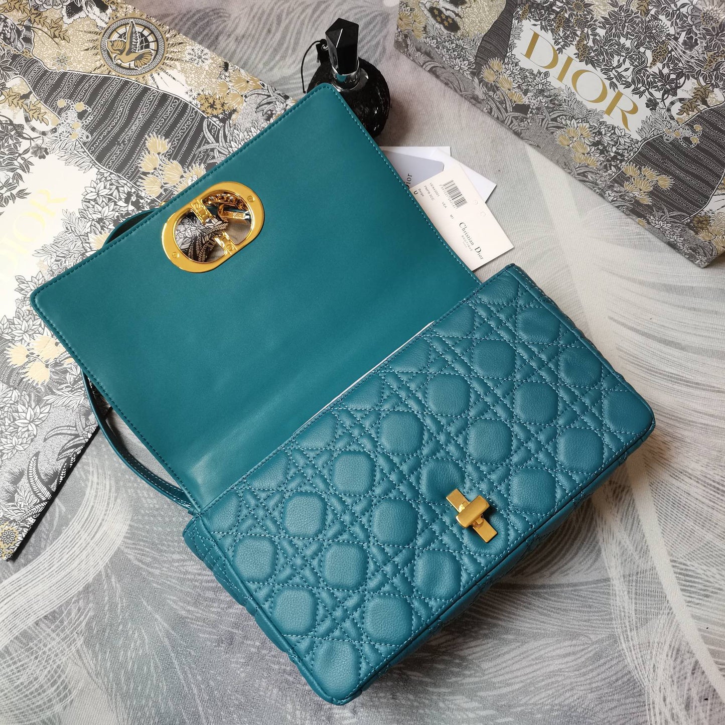 Dior Caro Large Bag Sky Blue Cannage Calfskin