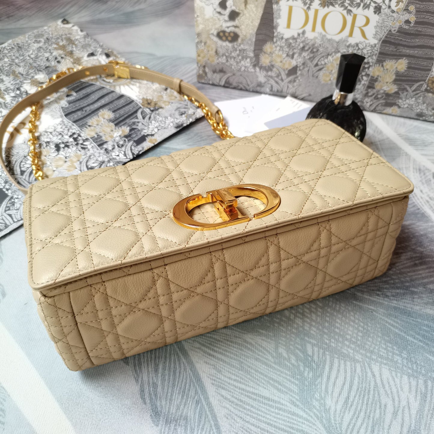 Dior Caro Large Bag In Beige Cannage Calfskin