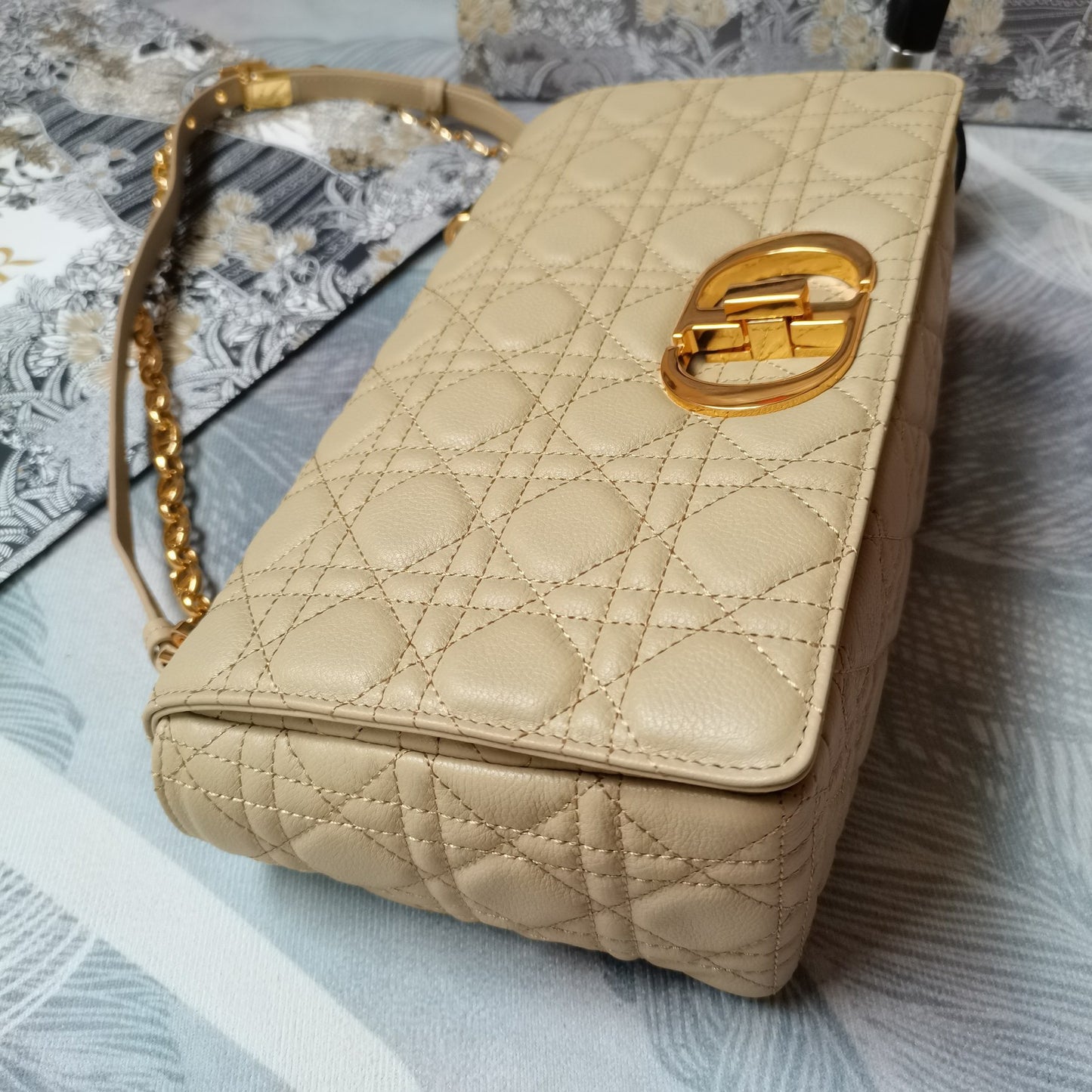 Dior Caro Large Bag In Beige Cannage Calfskin