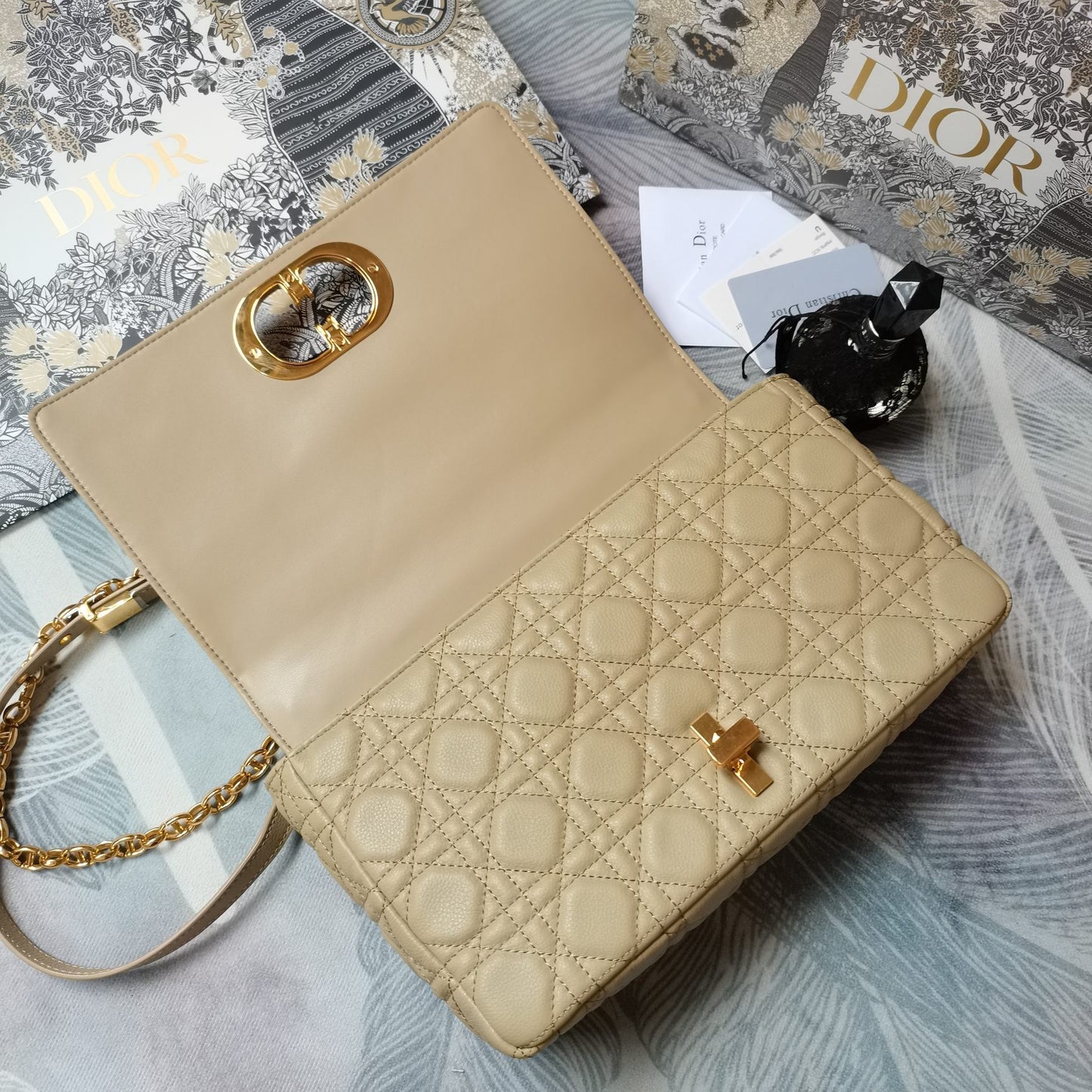 Dior Caro Large Bag In Beige Cannage Calfskin