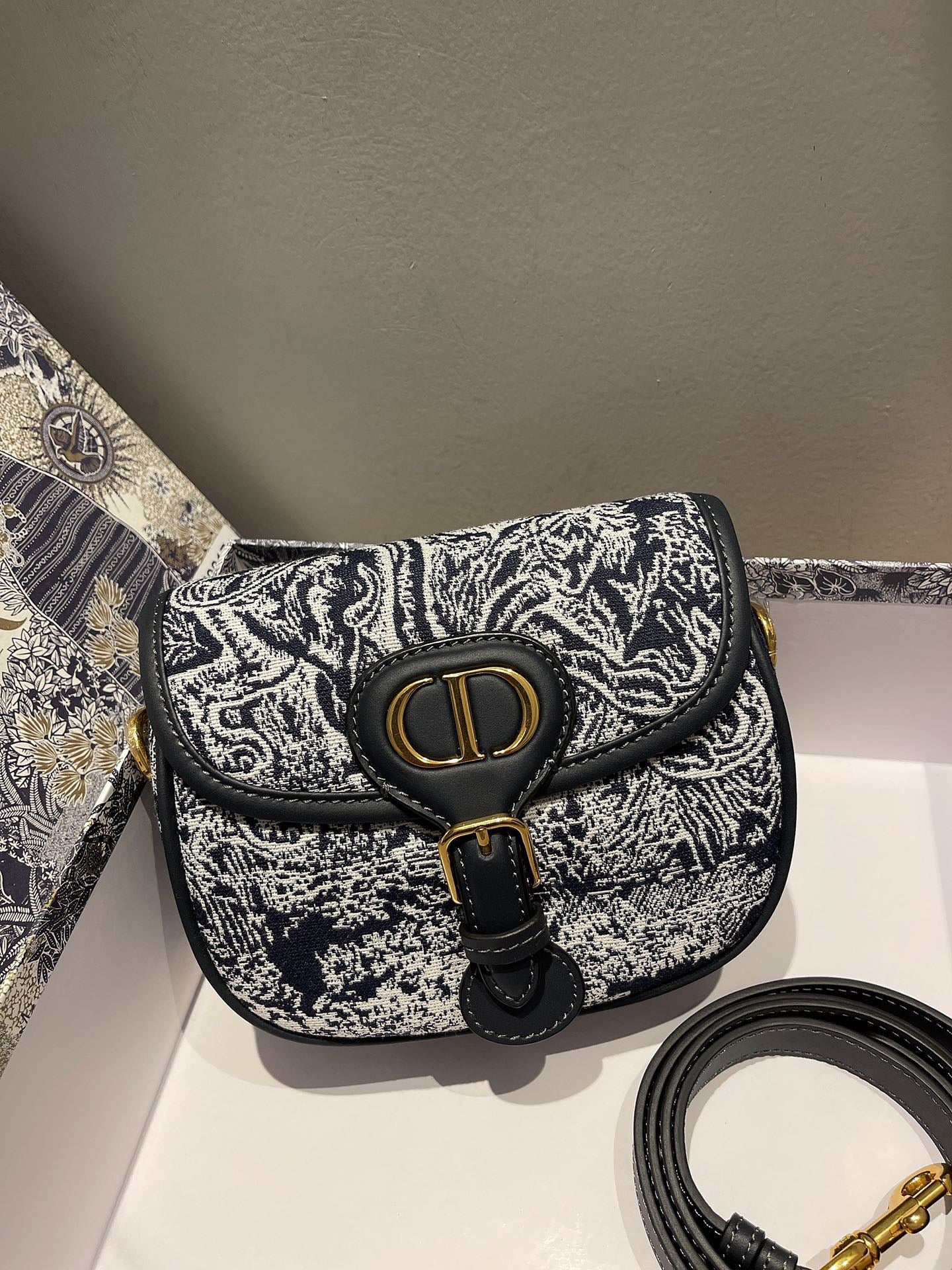 Dior Bobby Small  Bag In Dark Blue Box Canvas