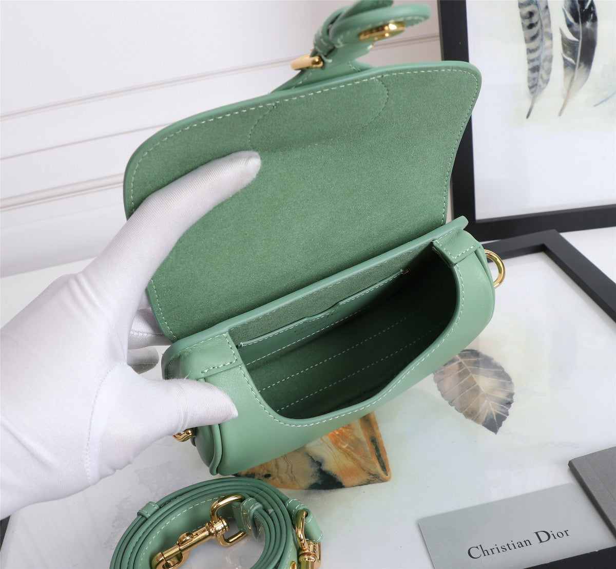 Dior Bobby Small Bag In Avocado Green Box Calfskin