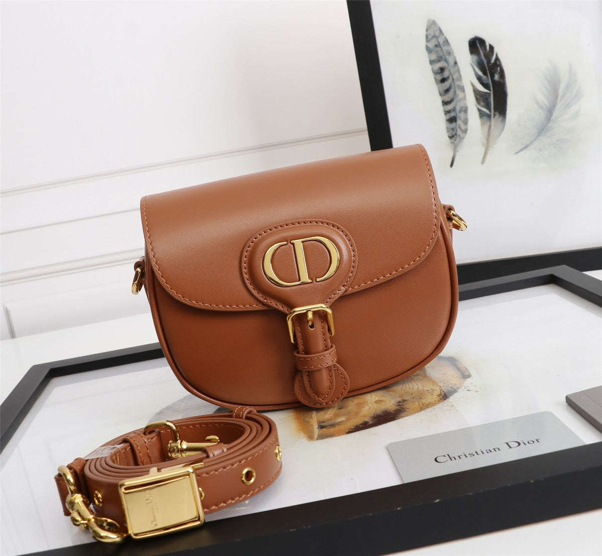 Dior Bobby Small Bag In Gold Brown Box Calfskin