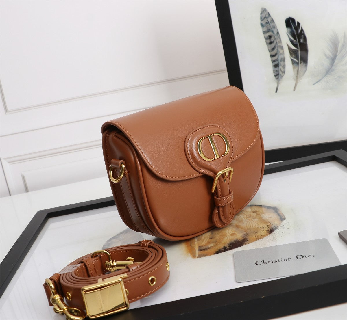 Dior Bobby Small Bag In Gold Brown Box Calfskin