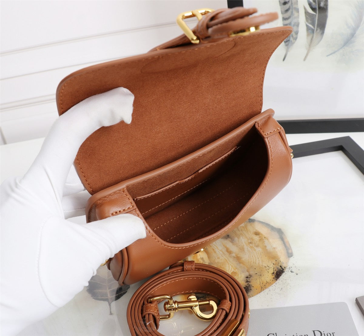 Dior Bobby Small Bag In Gold Brown Box Calfskin