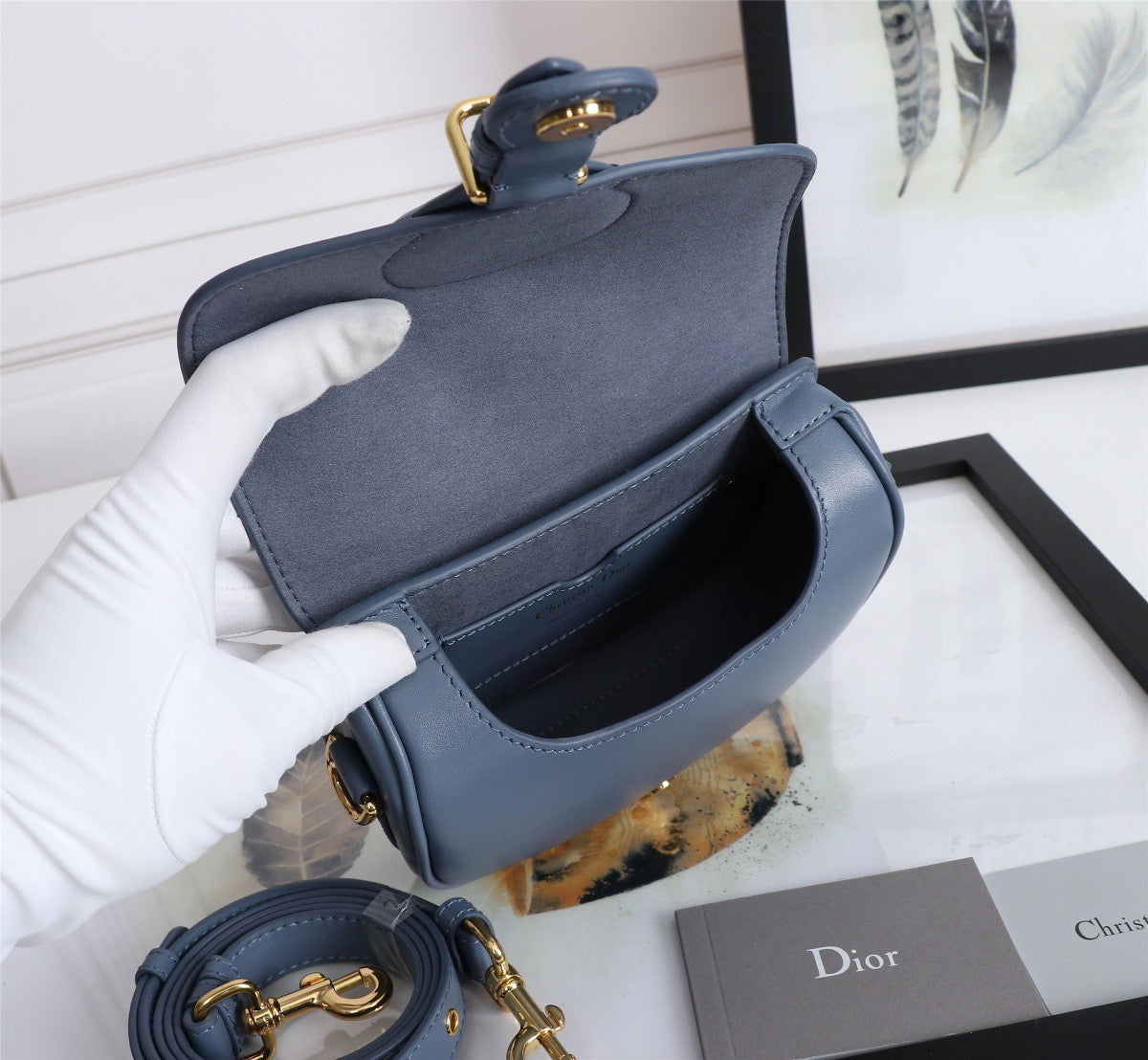 Dior Bobby Small Bag In Blue Paradise Box Calfskin