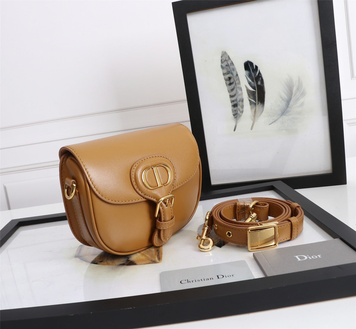 Dior Bobby Micro Bag In Gold Brown Box Calfskin