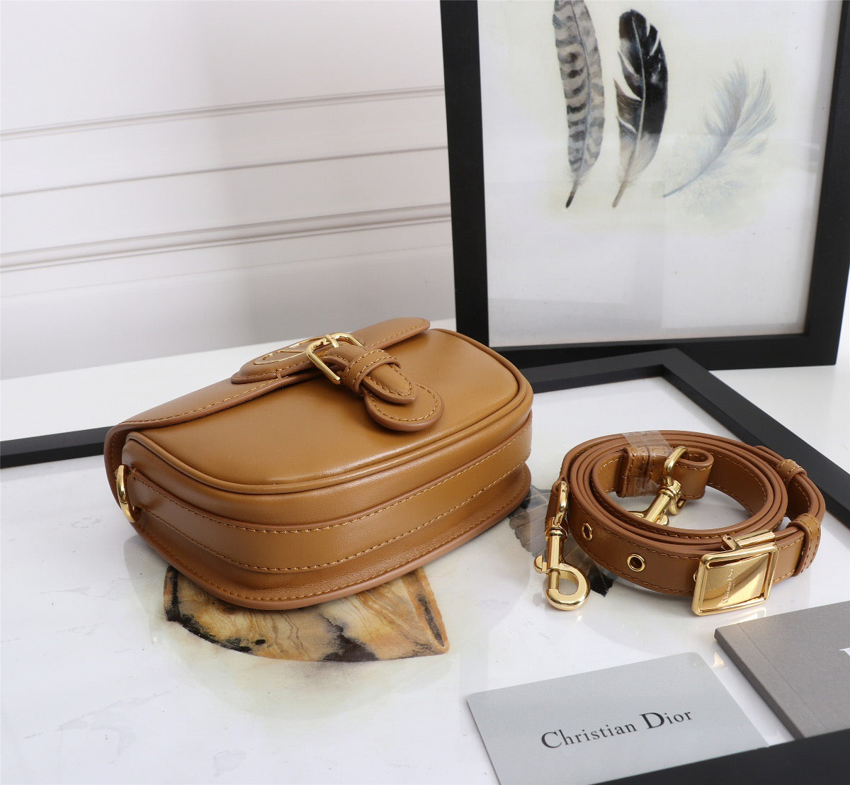 Dior Bobby Micro Bag In Gold Brown Box Calfskin