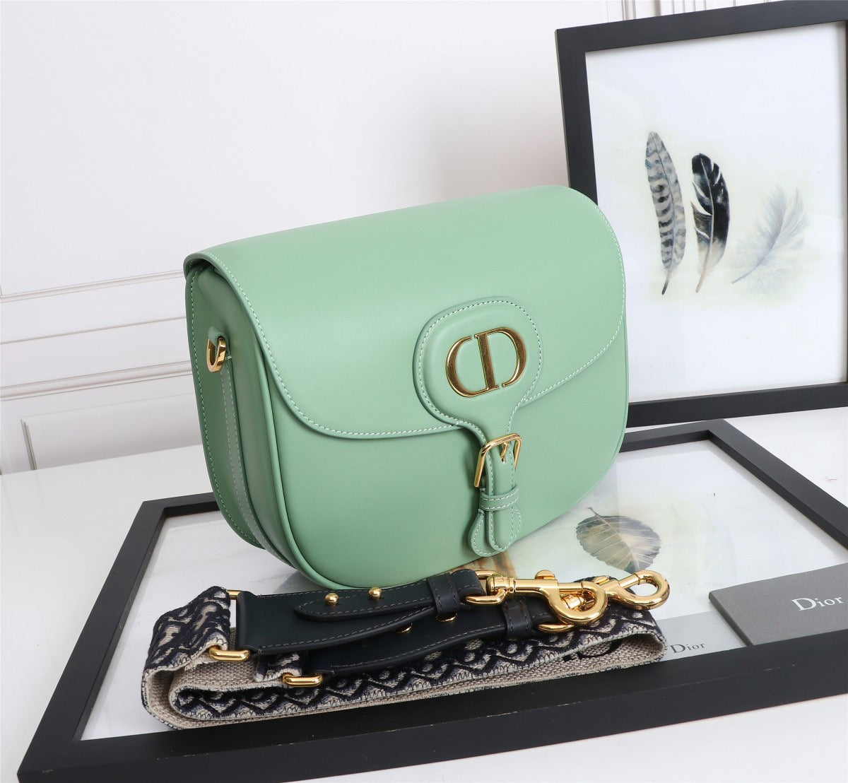 Dior Bobby Large Bag In Vert Criquet Box Calfskin