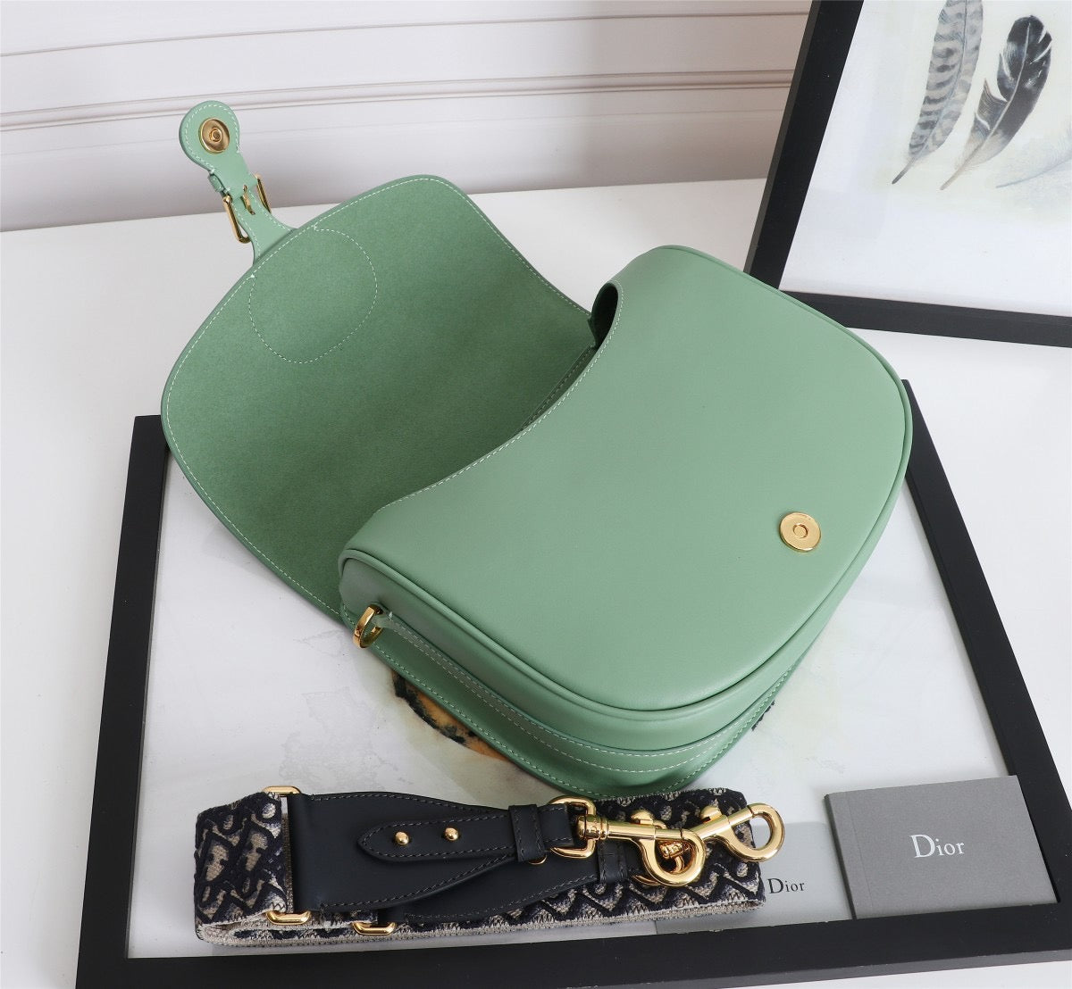 Dior Bobby Large Bag In Vert Criquet Box Calfskin