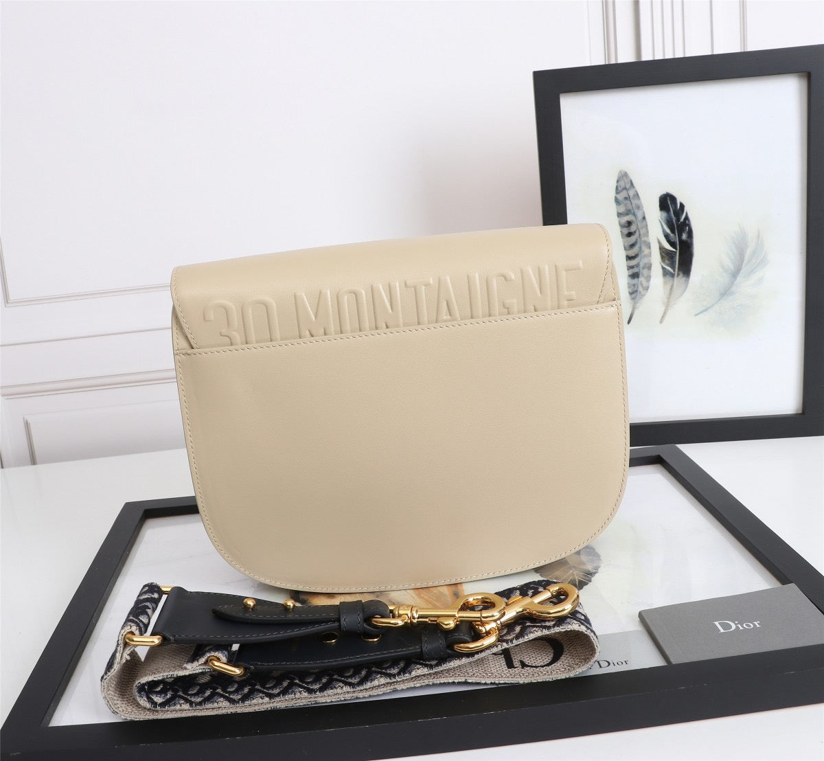 Dior Bobby Large Wide Shoulder Strap  Bag In Beige Calfskin