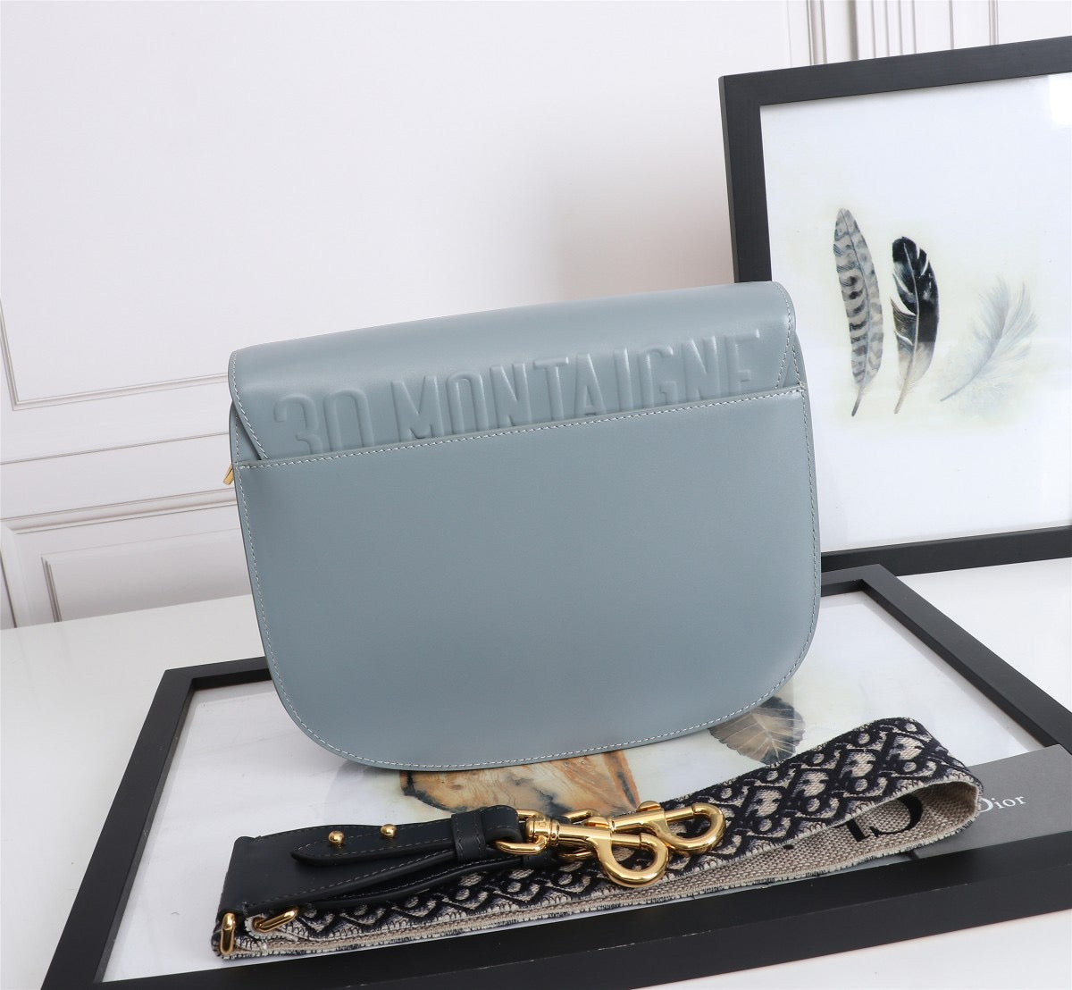 Dior Bobby Large Wide Shoulder Strap  Bag In Haze Blue Calfskin