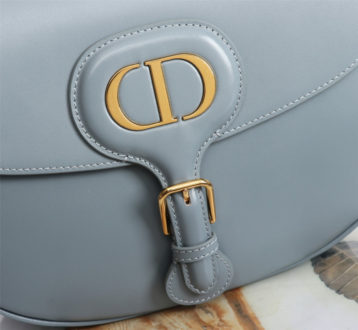 Dior Bobby Large Wide Shoulder Strap  Bag In Haze Blue Calfskin