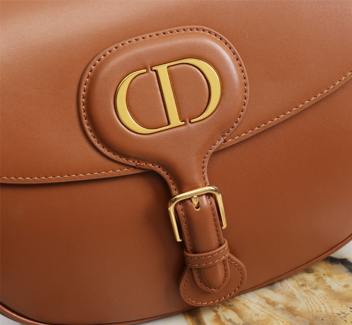 Dior Bobby Large Wide Shoulder Strap  Bag In Gold Brown Calfskin