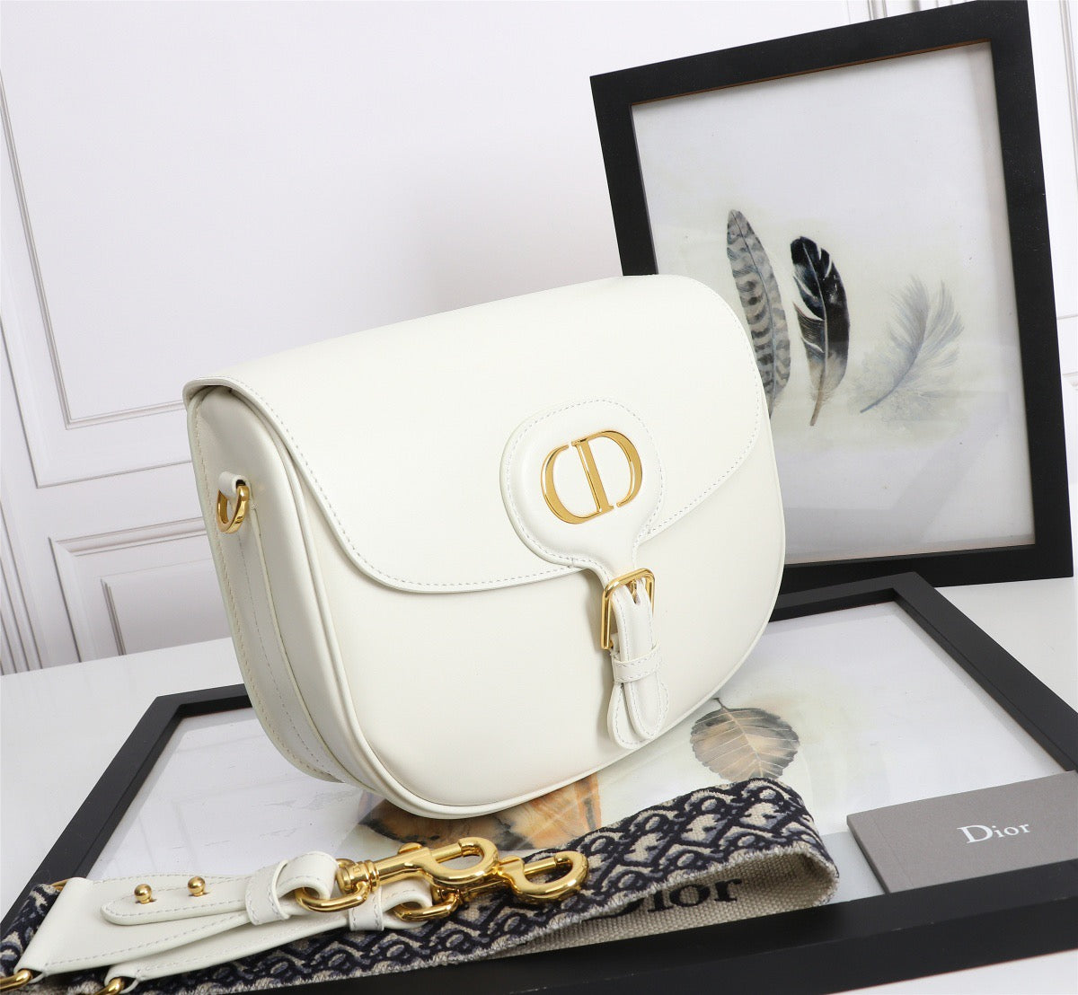 Dior Bobby Large Wide Shoulder Strap  Bag In White Calfskin