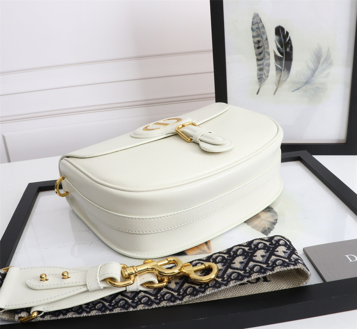 Dior Bobby Large Wide Shoulder Strap  Bag In White Calfskin