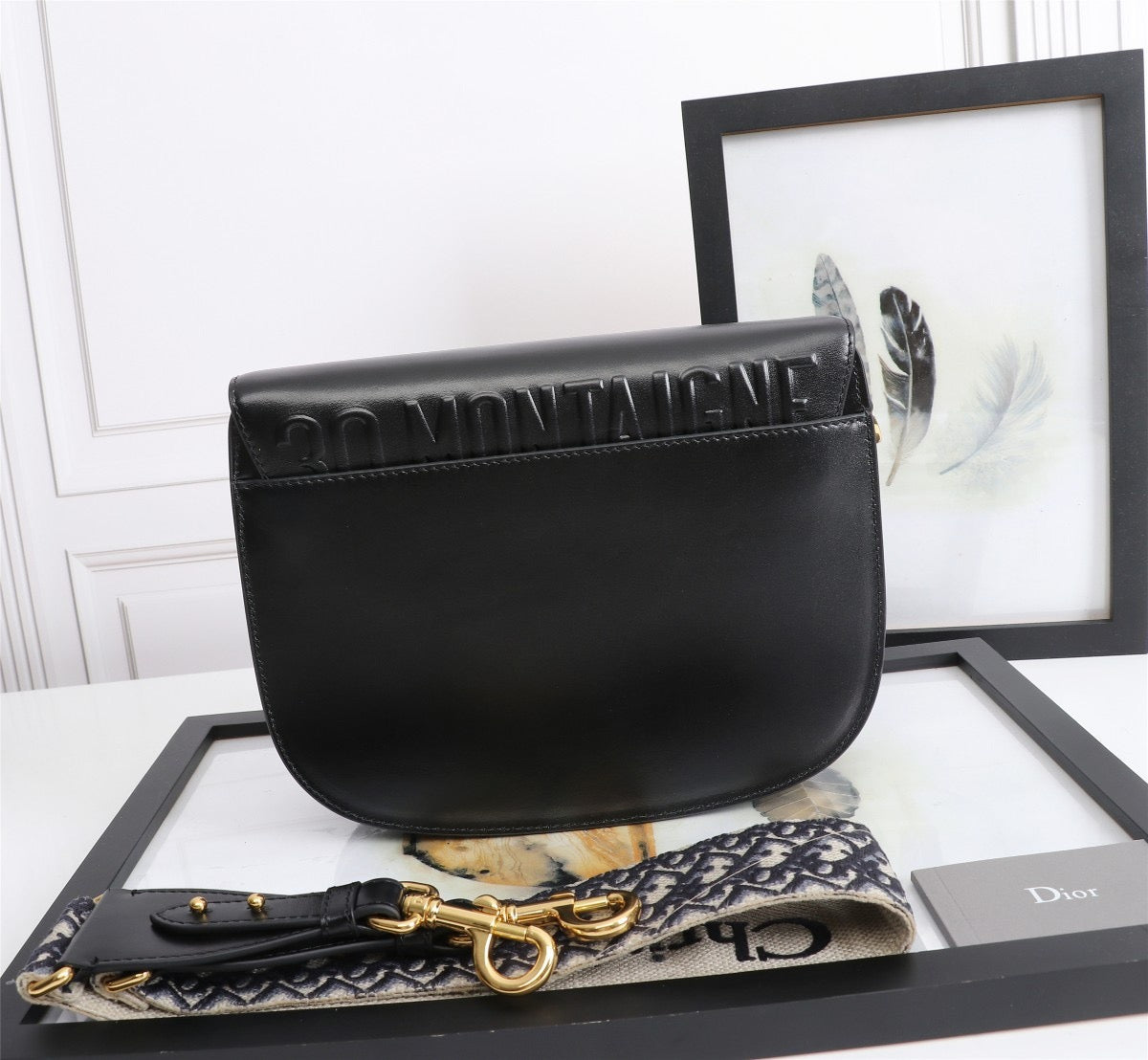 Dior Bobby Large Wide Shoulder Strap Bag In Black Calfskin