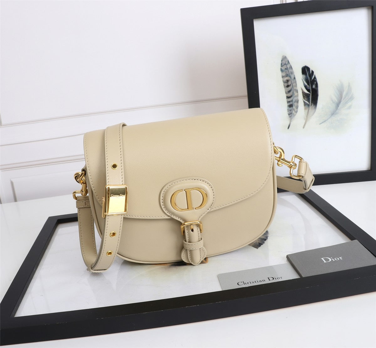 Dior Bobby Medium Bag In Beige Box Calfskin