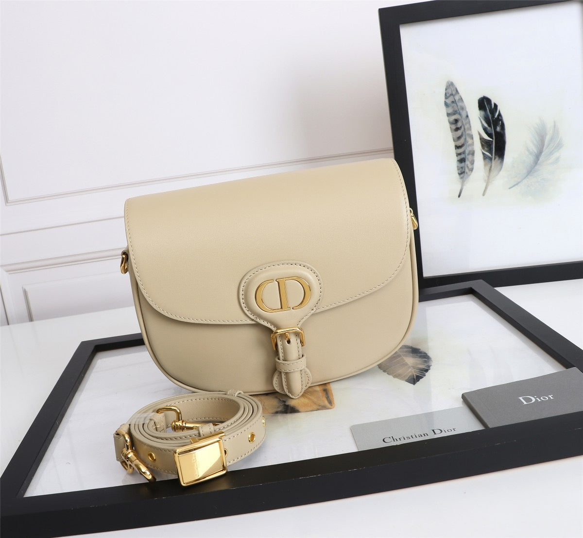 Dior Bobby Medium Bag In Beige Box Calfskin