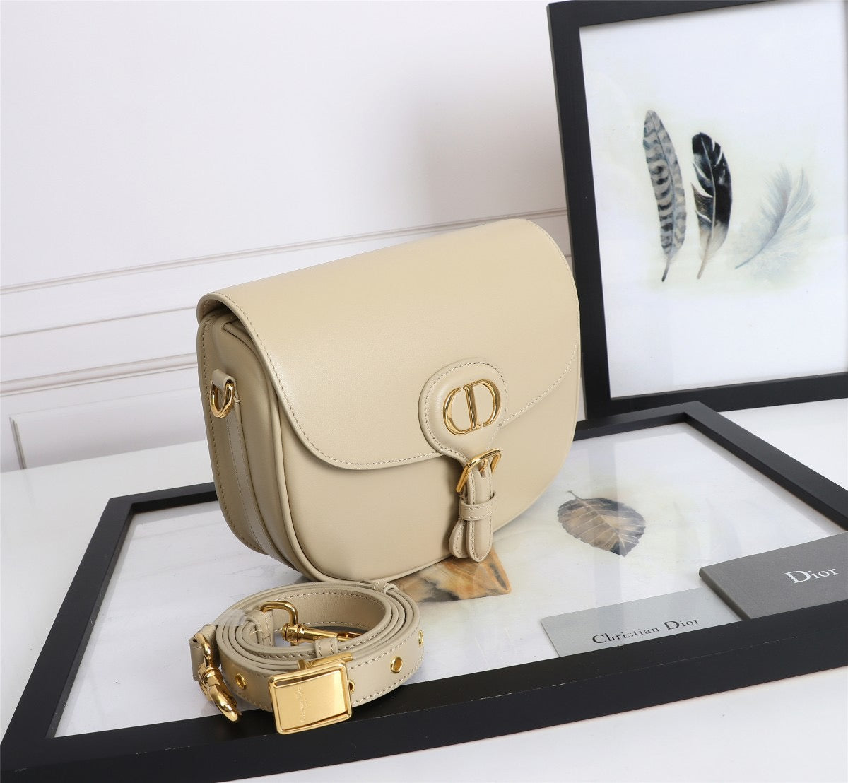 Dior Bobby Medium Bag In Beige Box Calfskin