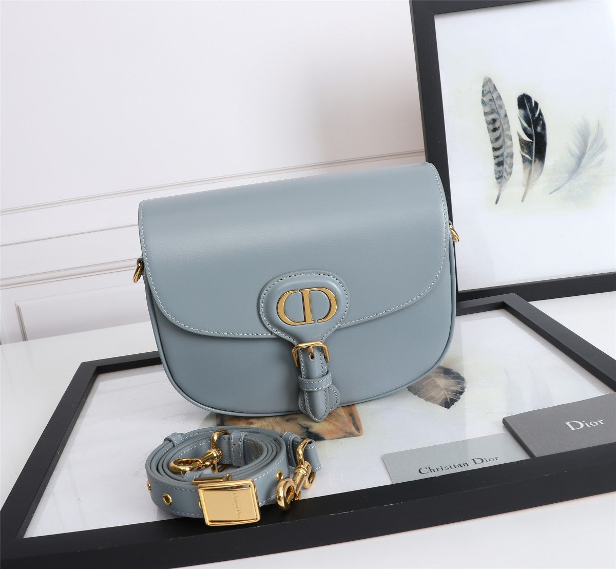 Dior Bobby Medium Bag In Haze Blue Box Calfskin