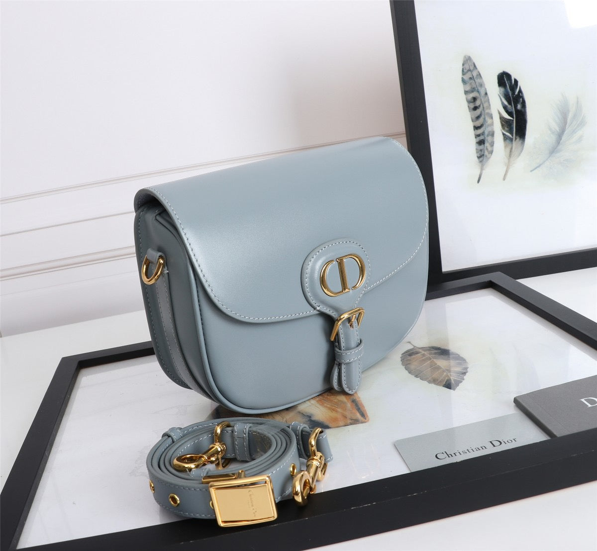 Dior Bobby Medium Bag In Haze Blue Box Calfskin