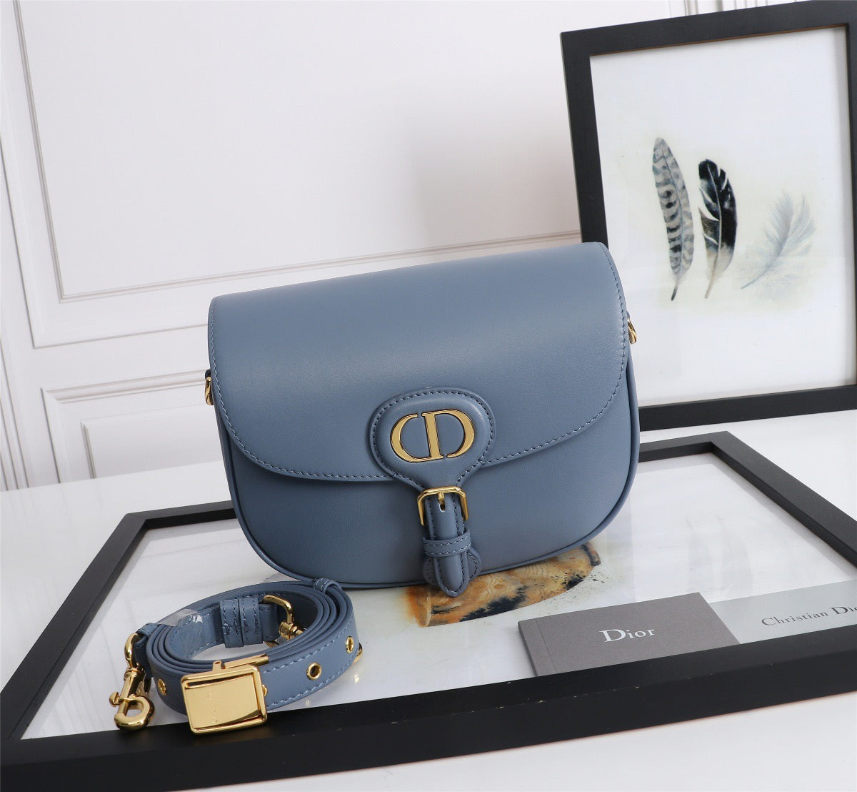 Dior Bobby Medium Bag In Blue Box Calfskin