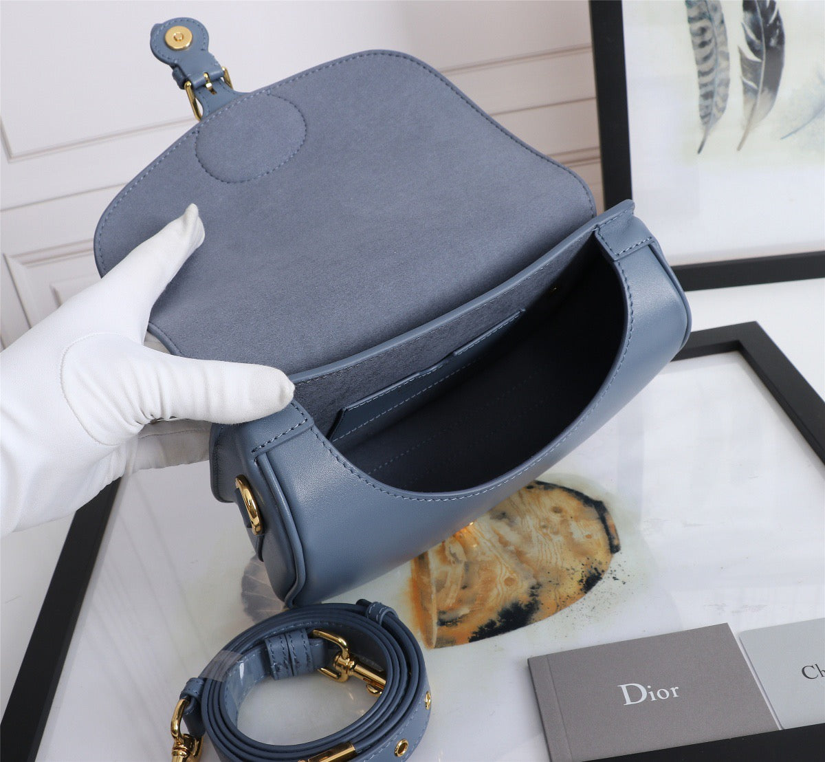 Dior Bobby Medium Bag In Blue Box Calfskin