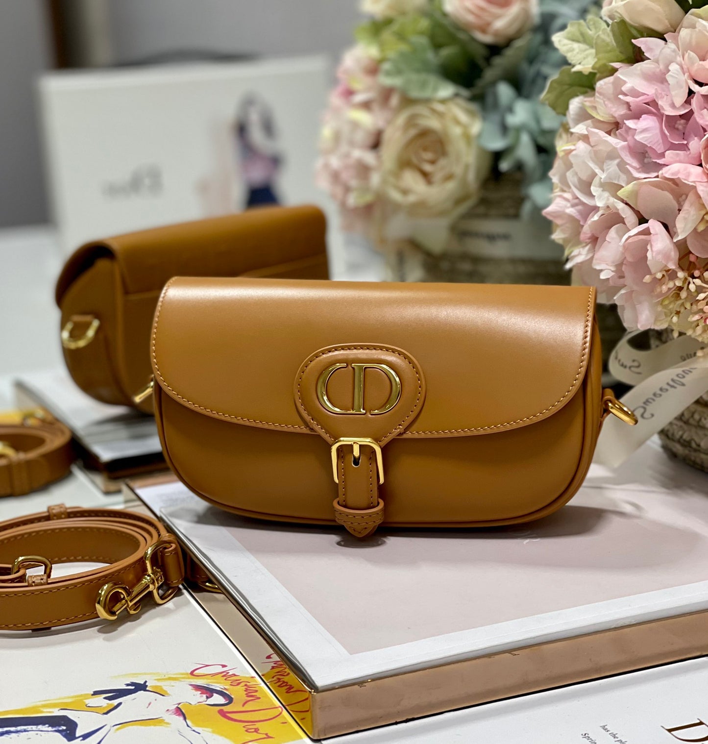 Dior Bobby East-West Bag In Gold Brown Box Calfskin