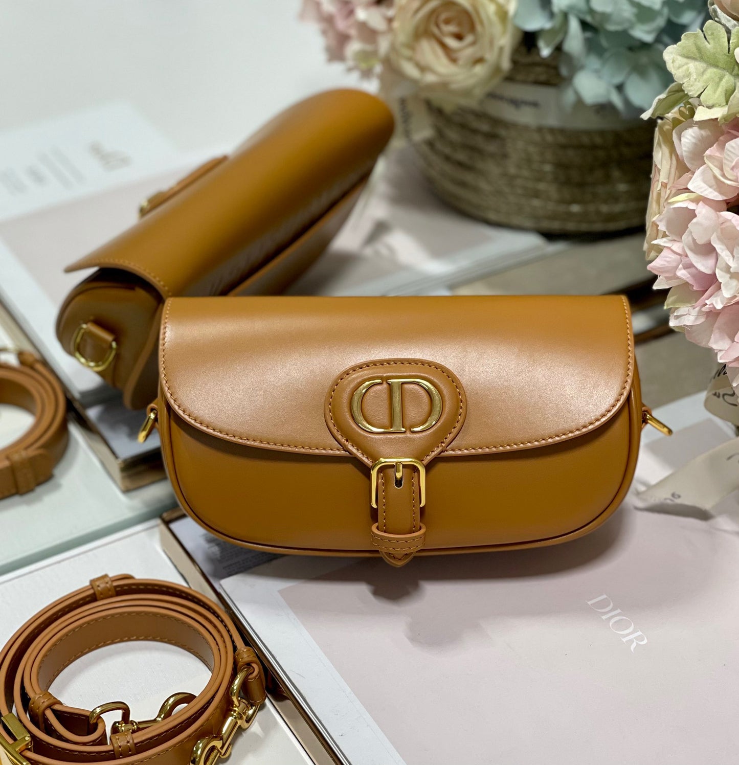 Dior Bobby East-West Bag In Gold Brown Box Calfskin