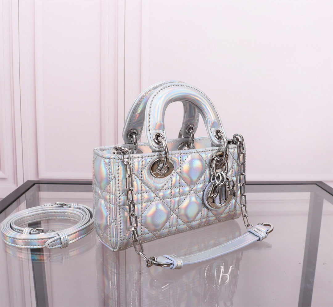 Dior Lady D-Joy Bag In Silver White Cannage Lambskin